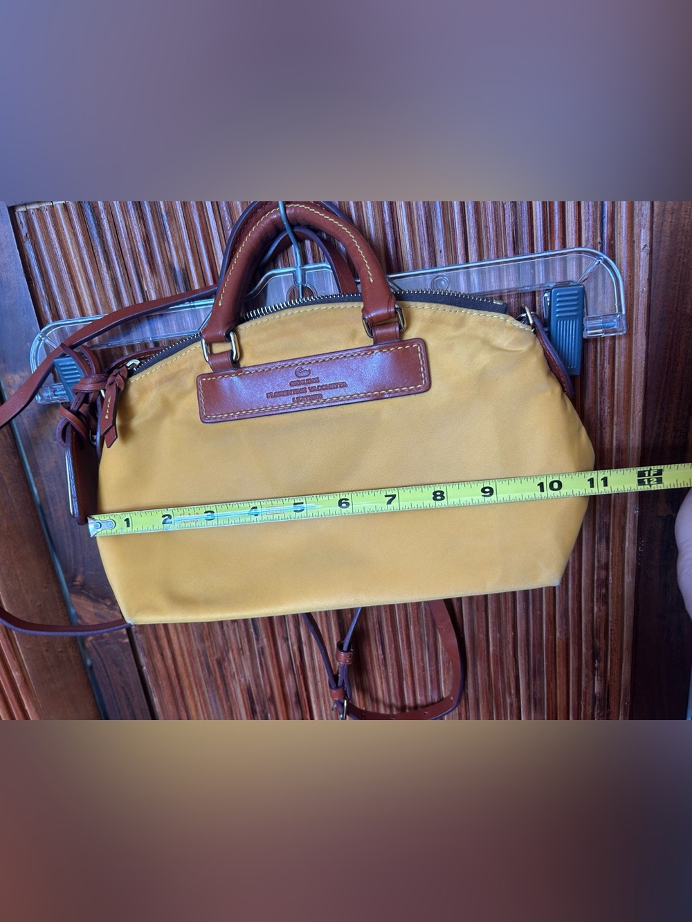 Dooney & Bourke Yellow Nylon Dome Satchel with Brown Leather Trim - Picture 13 of 14